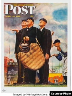 The Norman Rockwell painting 'Tough Call' was used for this 1949 cover of American magazine 'The Saturday Evening Post.'