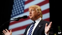 FILE - President-elect Donald Trump speaks during a rally at the Wisconsin State Fair Exposition Center in West Allis, Wisconsin, Dec. 13, 2016. 