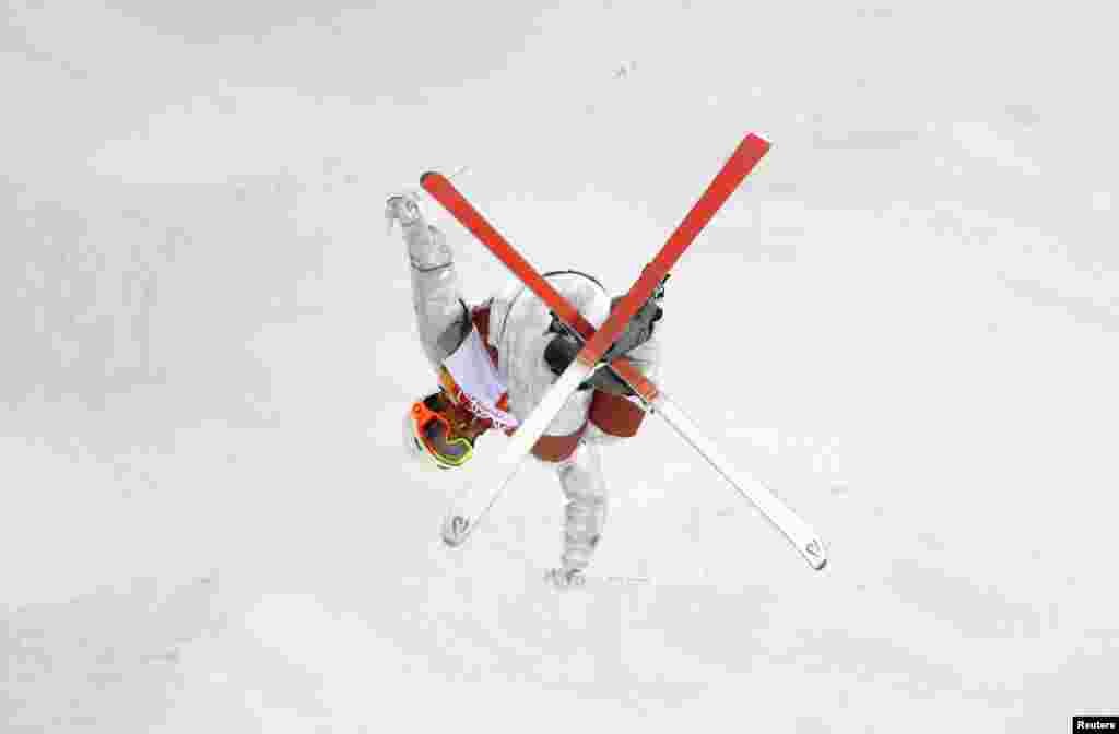 Mikael Kingsbury from Canada practice during freestyle skiing training in Pyeongchang, South Korea.
