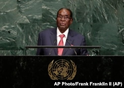 Zimbabwe's President Robert Mugabe addresses the United Nations General Assembly, Thursday, Sept. 21, 2017, at the U.N.