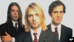 Nirvana band members Dave Grohl (left), Kurt Cobain (front) and Krist Novoselic