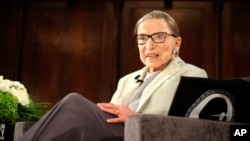 FILE - U.S. Supreme Court Justice Ruth Bader Ginsburg at the New York Academy of Medicine Saturday, Dec. 15, 2018, in New York.