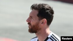 Lionel Messi lors d'un entraînement la veille du match avec le Nigeria, à Moscou, le 25 juin 2018.