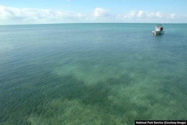 A National Park Service boat in Biscayne Bay