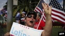 Supporters of US President Donald Trump rally outside the "Latinos for Trump Roundtable"