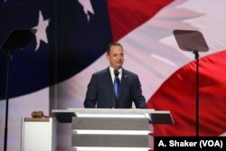 Republican National Committee chairman Reince Priebus speaks to delegates, in Cleveland, July 21, 2016.