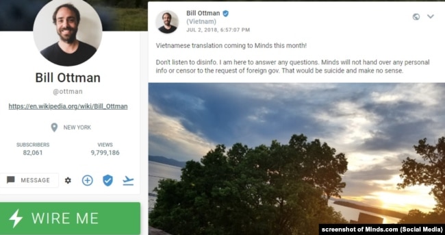 Ông Bill Ottman, TGĐ Minds.com, hôm 3/7/2018 thông báo sắp tung ra giao diện tiếng Việt