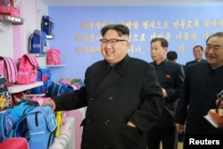 North Korean leader Kim Jong Un visits a newly built Pyongyang bag factory in this undated photo released by North Korea's Korean Central News Agency, Jan. 5, 2017.
