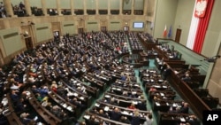 FILE - Poland's parliament, pictured Oct. 6, 2016. A pending bill would give the legislature the power to select 15 of the 25 members of the National Judiciary Council.