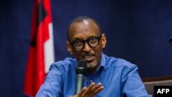 FILE - Rwanda's President and RPF Chairman Paul Kagame gives a press conference after presenting his credentials as presidential candidate for the upcoming elections in Kigali, June 22, 2017. 