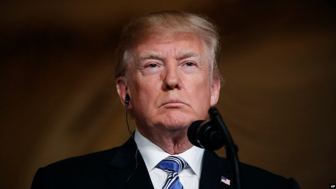 Presiden Amerika Serikat Donald Trump dalam konferensi pers di Mar-a-Largo club, Palm Beach, Florida, 18 April 2018.