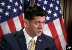 FILE - Speaker of the House Paul Ryan, R-Wis., speaks as the White House and congressional Republicans finalize a tax plan, at Republican National Committee Headquarters on Capitol Hill in Washington, Sept. 26, 2017.