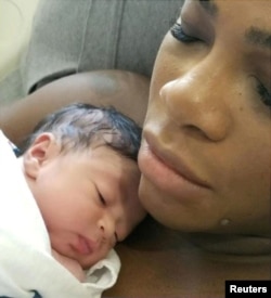 Tennis player Serena Williams poses with her daughter Alexis Olympia Ohanian Jr. in an undisclosed location, Sept. 13, 2017 in this picture obtained from a social media.