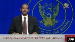 An image grab from a broadcast on Sudan TV on Sept. 21, 2021 shows Information Minister Hamza Baloul announcing that a coup attempt was thwarted. (AFP photo / HO / Sudan TV) 