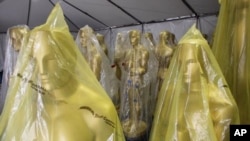 Oscar statues stored in a tent during preparations for the 83rd annual Academy Awards in Hollywood. The Oscars will be presented this Sunday.