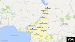 Cameroon, featuring the cities of Douala, Yaounde, Garoua, Kousseri, Bamenda, Maroua, Bafoussam, Mokolo, Ngaoundere, and Bertoua
