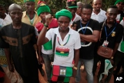 FILE - Members of the Biafran separatist movement gather during an event in Umuahia, Nigeria, May 28, 2017.