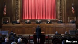 Ohio Supreme Court Justice Judith French (far L) listens to oral arguments during a court session in Columbus, Ohio, Sept. 15, 2015.