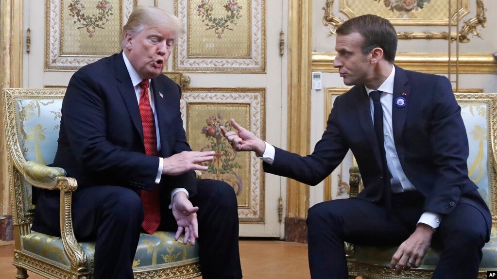 Tổng thống Trump và nguyên thủ Pháp trong cuộc gặp hôm 10/11.