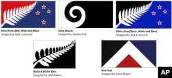 Kombinasi gambar ini dibuat pada 24 September 2015 dari sebuah gambar yang dirilis pada 11 Agustus 2015 oleh Proyek Pertimbangan Bendera Selandia Baru, menunjukkan lima desain yang menjadi finalis yang terpilih untuk dipertimbangkan dalam pemilihan desain bendera baru Selandia Baru di Wellington.