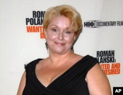 FILE - Samantha Geimer arrives at the premiere of the HBO Documentary "Roman Polanski: Wanted and Desired" in New York, May 6, 2008. A lawyer for Polanski says Geimer, Polanski's victim, will appeal to a judge to end the case against him.