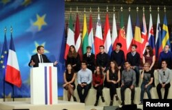 French President Emmanuel Macron delivers a speech to set out plans for reforming the European Union at the Sorbonne in Paris, France, Sept. 26, 2017.