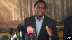 Zambian President elect Hakainde Hichilema addresses a press conference at his residence in Lusaka, Zambia, Monday, Aug. 16, 2021. Hichilema has won the southern African country’s presidency after taking more than 50% of the vote. H