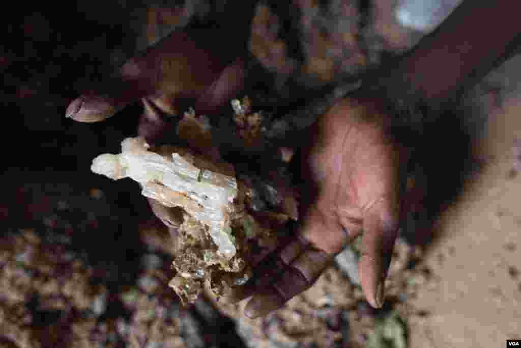 A man holds a chunk of prized maydi, the most expensive frankincense resin, in Mader Moge, Somaliland, Aug. 4, 2016. (J.Patinkin/VOA) 