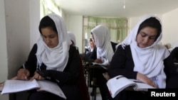 FILE - Girls are seen attending class at a school run by Aid Afghanistan for Education in Kabul. (File).