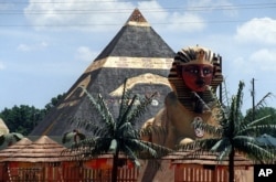 FILE – This July 5, 1999 shows a 40-foot pyramid at a 476-acre compound in Eatonton, once home to a group calling itself the Yamassee Native American Nuwaubians and bulldozed in 2005, after their leader was convicted of child molestation and racketeering.