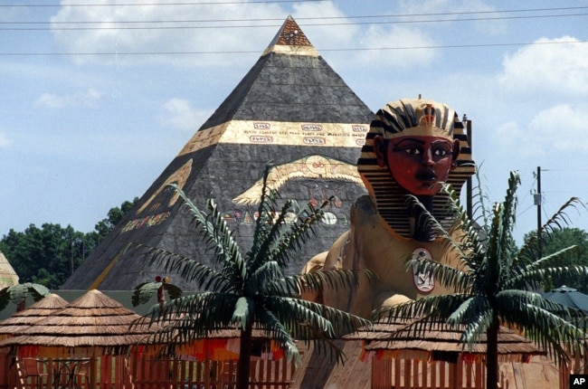 FILE – This July 5, 1999 shows a 40-foot pyramid at a 476-acre compound in Eatonton, once home to a group calling itself the Yamassee Native American Nuwaubians and bulldozed in 2005, after their leader was convicted of child molestation and racketeering.