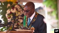 Zimbabwean President Robert Mugabe delivers his speech during the country's 37 Independence celebrations in Harare, April, 18, 2017. 