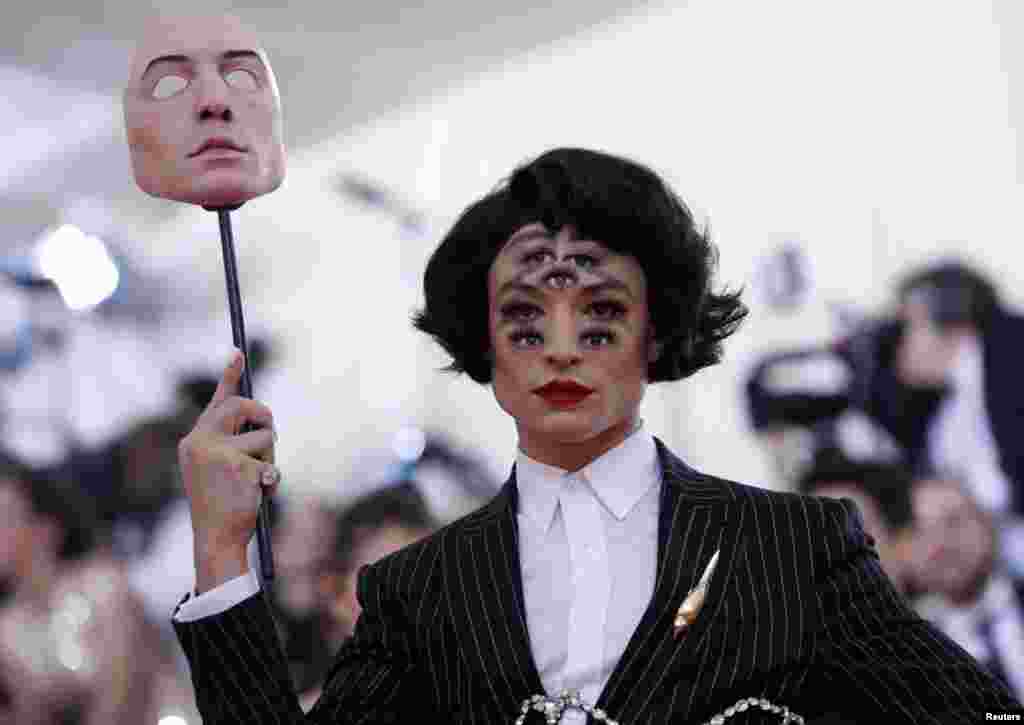 Actor and singer Ezra Miller arrives at the Metropolitan Museum of Art's Costume Institute for the 2019 MET Gala in New York, May 6, 2019. This year's theme is "Camp: Notes on Fashion."