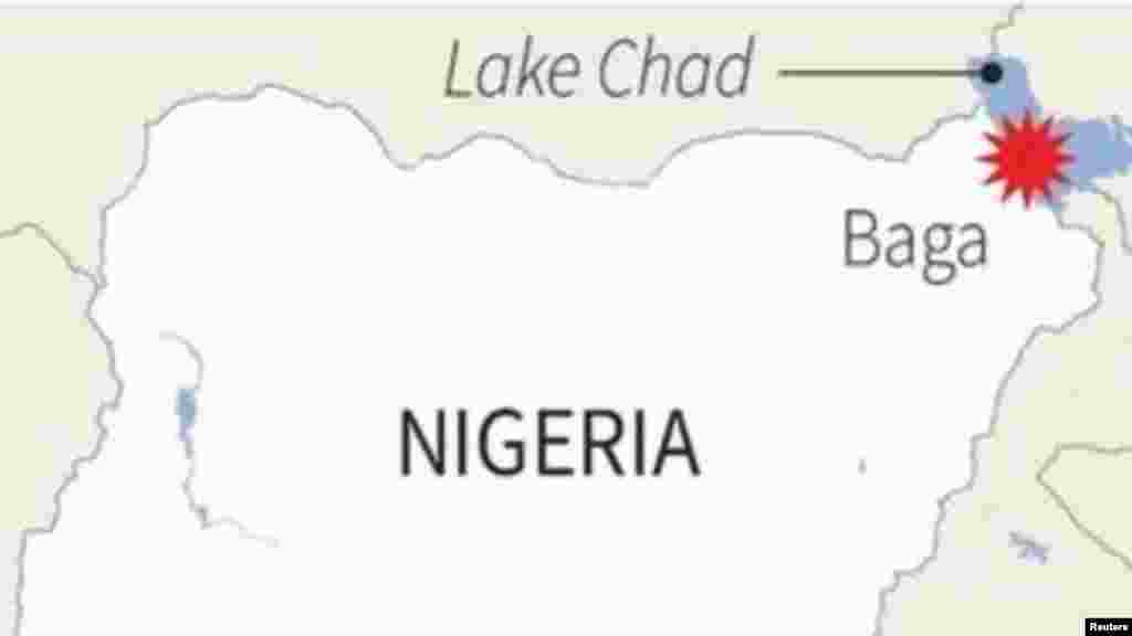 Map of Nigeria locating fishing town of Baga where fighting erupted between security forces and Islamist militants on Thursday.