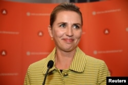 Social Democratic leader Mette Frederiksen delivers a speech in Copenhagen, Denmark, June 6, 2019.