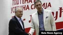 Lideri Ujedinjenih regiona Srbije i Srpske napredne stranke, Mlađan Dinkić i Aleksandar Vučić
