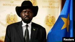 South Sudan's President Salva Kiir, shown at a news conference on Friday, April 12, 2013, has stripped his deputy of some of his powers. 