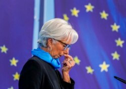 President of European Central Bank Christine Lagarde speaks during a press conference following the meeting of the governing council in Frankfurt, Oct. 28, 2021.