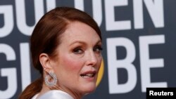 FILE - Actress Julianne Moore arrives at the 76th Golden Globe Awards in Beverly Hills, California, U.S., Jan. 6, 2019.