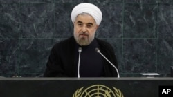 Iran's President Hassan Rouhani addresses the 68th session of the United Nations General Assembly, Sept. 24, 2013.
