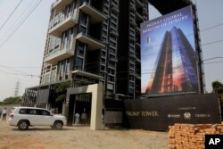 Son of U.S. President Donald Trump, Donald Trump Jr.'s convoy arrives at the construction site of the Trump Tower project in Kolkata, India, Feb. 21, 2018.