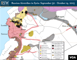 Institute for the Study of War, map of Russian airstrikes in Syria, Sept. 30 - Oct. 14, 2015