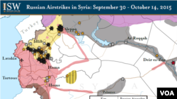 Карта районів російських повітряних ударів у Сирії