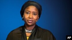 Fatima Shehu, director of the Network of Civil Society Organisations in Borno State (NESCOB) speaks at the Oslo Humanitarian Conference on Nigeria and the Lake Chad Region in Oslo, Norway, Feb. 24, 2017. 