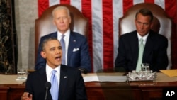 President Barack Obama menyampaikan pidato kenegaraan tahunan di Capitol Hill di Washington (28/1).