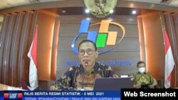 Kepala BPS Suhariyanto dalam telekonferensi pers di Jakarta, Rabu, 5 Mei 2021 mengatakan PE Indonesia pada triwulan-I 2021 minus 0,74 persen (Foto: VOA).