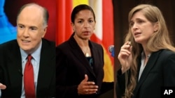 From left: Tom Donilon, Susan Rice, Samantha Power