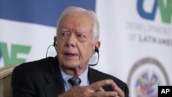 El exmandatario Jimmy Carter durante la conferencia anual de la Corporación Andina de Fomento (CAF), Banco de Desarrollo de América se mostró "muy complacido" con los diálogos de paz que inició el gobierno colombiano con las FARC.