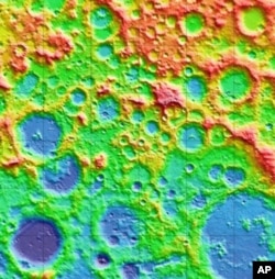 This mosaic shows LOLA topographical images of the moon from altitude measurements.