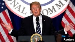 President Donald Trump addresses the Republican National Committee's winter meeting at the Washington Hilton, Feb. 1, 2018.